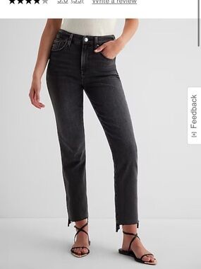 Express High-Rise Straight Ankle Jeans in Washed Black